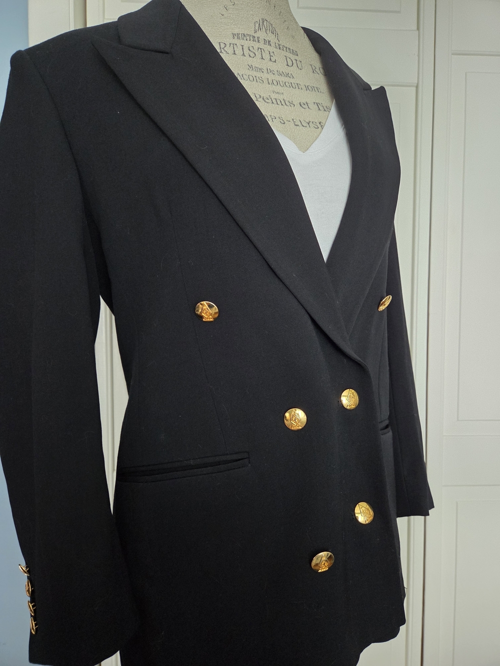 Austin Reed Black Double-Breasted Blazer with Gold Buttons
